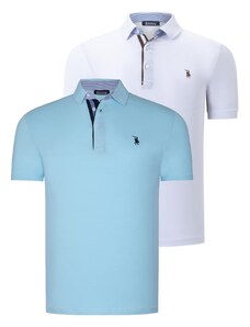 DUAL SET T8582 DEWBERRY MENS T-SHIRT-WHITE-CYAN