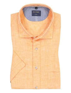 Olymp, neformální košile s krátkým rukávem ze lnu a s náprsní kapsou oranžový