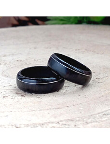 Woodlife Snubní ebenové prsteny s proužkem ocele