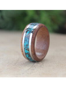 Woodlife Dřevěný prsten s ocelí a chryzokolem