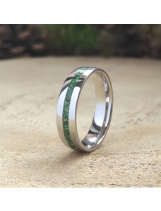 Woodlife Ocelový prsten s malachitem a jadeitem