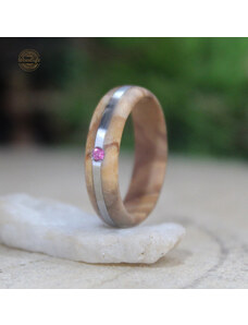 Woodlife Olivový prsten s krystalem Swarovski a ocelí