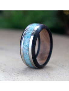 Woodlife Přírodní prsten s ocelí a kamínky jadeitu