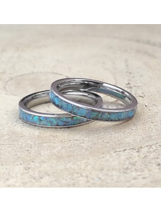 Woodlife Snubní ocelové prsteny s modrým opálem