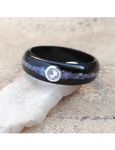 Woodlife Prsten z ebenu s čaroitem a swarovski krystalem