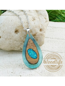 Woodlife Unisex dřevěný náhrdelník s kamenem Tyrkys