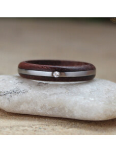 Woodlife Přírodní prsten swarovski s ocelí