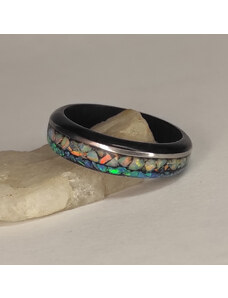 Woodlife Ebenový prsten s bílým a modrým opálem