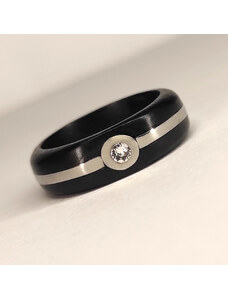 Woodlife Ebenový prsten s krystalem swarovski a ocelí