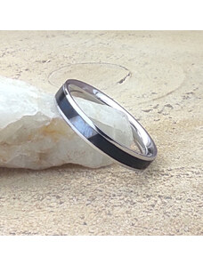 Woodlife Ocelový prsten s ebenem a měsíčním kamenem
