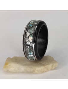 Woodlife Ebenový prsten s tyrkenitem a stříbrem
