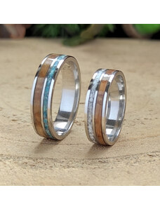 Woodlife Snubní prsteny z ocele s olivou a kameny