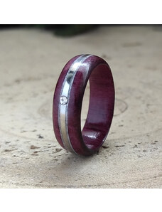 Woodlife Amarantový prsten s magnezitem, ocelí a swarovski