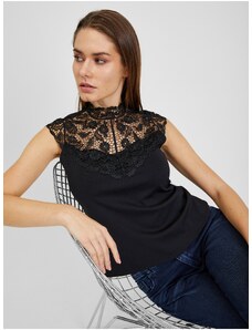 Orsay Černé dámské tričko s krajkovým detailem - Dámské