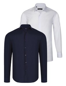 DUAL SET G726 DEWBERRY MENS SHIRT-WHITE-NAVY BLUE