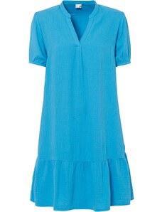 bonprix Mušelínové šaty s volánem Modrá
