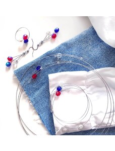 GeorGina Dámské šperkové sety trikolóra, sada náhrdelníků a náramků, prstýnek, náušnice s červenými, bílými, modrými broušenými korálky
