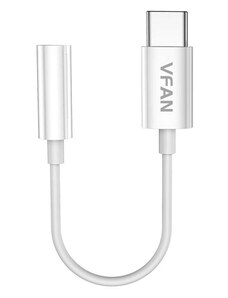 Vipfan kabel USB C pro jack 3.5mm AUX Bílá