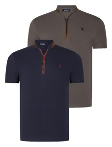 DUAL SET T8571 DEWBERRY ZIPPER MEN'S T-SHIRT-NAVY BLUE-KHAKI