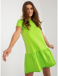 Fashionhunters RUE PARIS dámské limetkově zelené volánové šaty