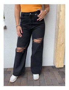 Černé trhané široké džíny s vysokým pasem