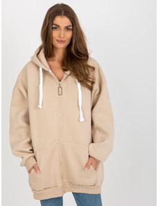 BASIC BÉŽOVÁ DELŠÍ OVERSIZE MIKINA NA ZIP S KAPUCÍ -BEIGE