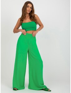 Fashionhunters Široké zelené látkové kalhoty