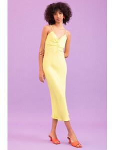 DEFACTO Straight Fit V Neck Strappy Satin Maxi Dress