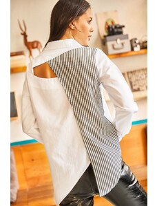 Olalook Women's Black and White Sambre Oversize Shirt with Cut Out Detail on the Back