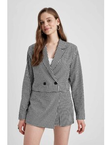 DEFACTO Coool Oversize Fit Square Patterned Buttoned Crop Blazer