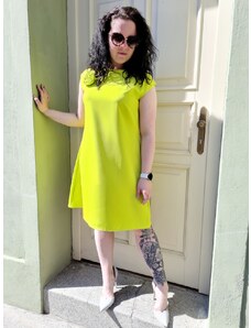 RUE PARIS Limetkově zelené šaty OLI s látkovou broží