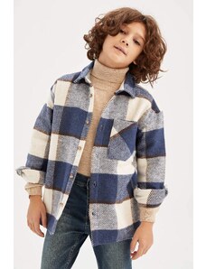 DEFACTO Boy Oversize Fit Polo Neck Flannel Long Sleeve Shirt