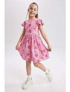 DEFACTO Girl Patterned Short Sleeve Combed Cotton Dress