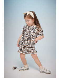 DEFACTO Baby Girl Leopard Patterned Short Sleeve T-Shirt Shorts 2-Pack Set