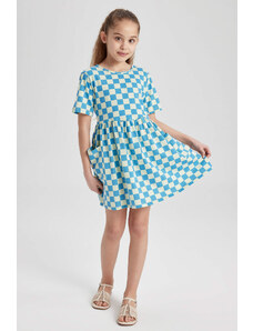 DEFACTO Girl Patterned Short Sleeve Combed Cotton Dress