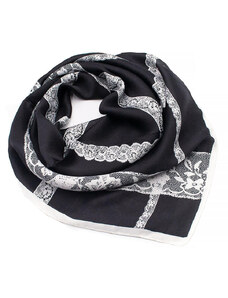 Šátek - černobílý s krajkovým potiskem