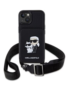 Ochranný kryt pro iPhone 14 - Karl Lagerfeld, Saffiano Crossbody Karl and Choupette NFT Black