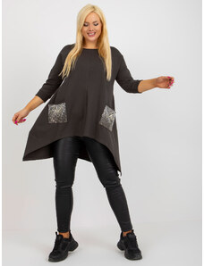 Fashionhunters Bavlněná khaki halenka větší velikosti s aplikací