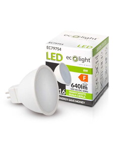 ECOLIGHT LED žárovka MR16 12V 8W teplá bílá