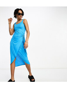 JDY Tall exclusive ribbed sarong midi dress in bright blue