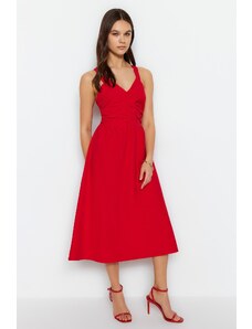 Trendyol červené nabírané tkané šaty