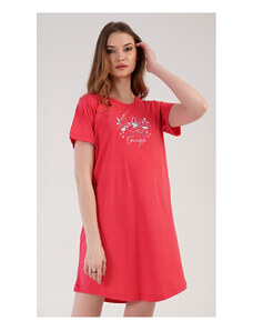 Vienetta Dámská noční košile s krátkým rukávem Eliška, barva korálová, 100% bavlna