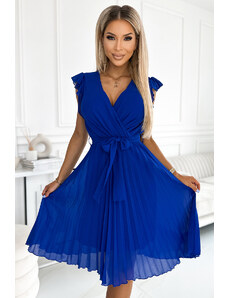 Modré plisované šaty Nuna s volány a výstřihem