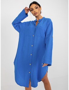 Fashionhunters Modré košilové šaty OCH BELLA s kapsami