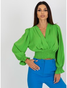 ITALY MODA SVĚTLE ZELENÁ CROP TOP HALENKA S ELASTICKÝM ŘASENÍM -LIGHT GREEN