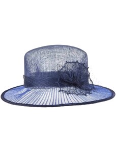SEEBERGER Modrý slavnostní klobouk s ozdobou - ze sisálové slámy