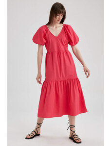 DEFACTO V-Neck Poplin Raglan Sleeve Midi Dress