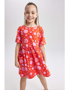 DEFACTO Girl Patterned Short Sleeve Combed Cotton Dress