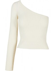 URBAN CLASSICS Ladies Short Rib Knit One Sleeve Sweater - whitesand