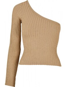 URBAN CLASSICS Ladies Short Rib Knit One Sleeve Sweater - unionbeige
